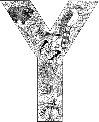 Letter Y With Animals Coloring Page